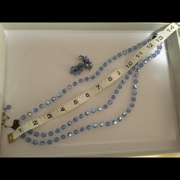 HOST PICK-VINTAGE CRYSTAL SET /BLUE THREE STRAND NECKLACE WITH CLIP EARRINGS - Picture 6 of 6